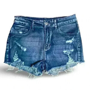 SHEIN Blue Denim Daisy Dukes Frayed Shorts Size Medium